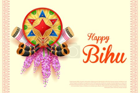 Illustration for Illustration of traditional background for religious holiday festival of Assamese New Year Bihu of Assam India - Royalty Free Image