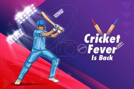 Téléchargez les illustrations : Illustration du joueur de batsman jouant au championnat de cricket sur fond sportif - en licence libre de droit