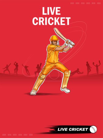 Illustration for Illustration of batsman player playing cricket championship on sports background - Royalty Free Image