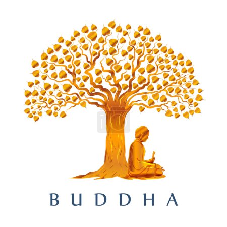 Téléchargez les illustrations : Illustration of Lord Buddha in meditation under Bodhi Tree for Buddhist festival Happy Buddha Purnima Vesak - en licence libre de droit