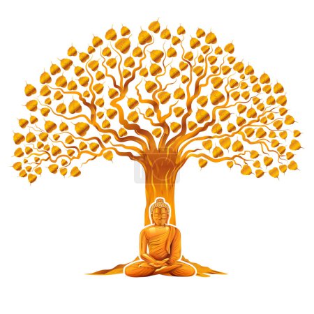 illustration of Lord Buddha in meditation under Bodhi Tree for Buddhist festival Happy Buddha Purnima Vesak