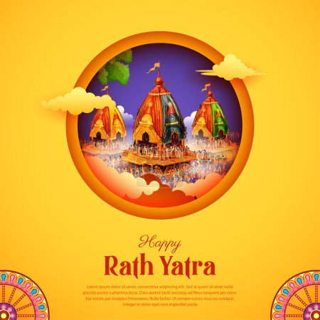 Illustration for Illustration of chariot of Lord Jagannath, Balabhadra and Subhadra on annual Rathayatra in Odisha festival background - Royalty Free Image