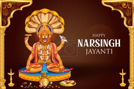 Ilustración de Ilustración del Señor Narasimha el cuarto avatar del dios hindú Vishnu para Narasingha Jayanti - Imagen libre de derechos