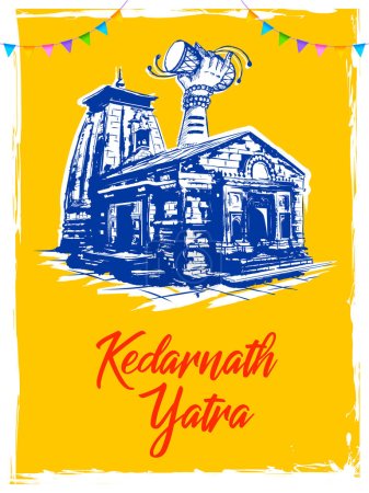 Illustration for Illustration of Kedarnath Mandir Hindu temple of Lord Shiva in Uttarakhand India for Kedarnath Yatra - Royalty Free Image
