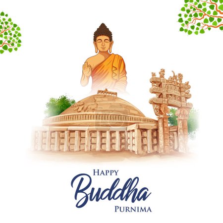 Ilustración de Illustration of Lord Buddha in meditation for Buddhist festival Happy Buddha Purnima Vesak - Imagen libre de derechos