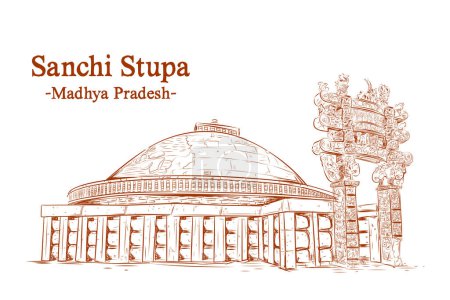 Téléchargez les illustrations : Illustration de Sanchi Stupa un bouddhiste comple dans le district de Raisen de l'État du Madhya Pradesh, Inde - en licence libre de droit