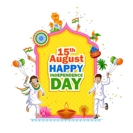 Illustration for Illustration of abstract tricolor banner with Indian flag for 15th August Happy Independence Day of India - Royalty Free Image