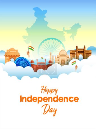 Illustration for Illustration of Famous Indian monument and Landmark for Happy Independence Day of India - Royalty Free Image