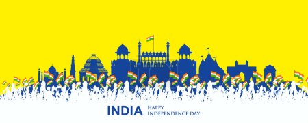 Illustration for Illustration of Famous Indian monument and Landmark for Happy Independence Day of India - Royalty Free Image