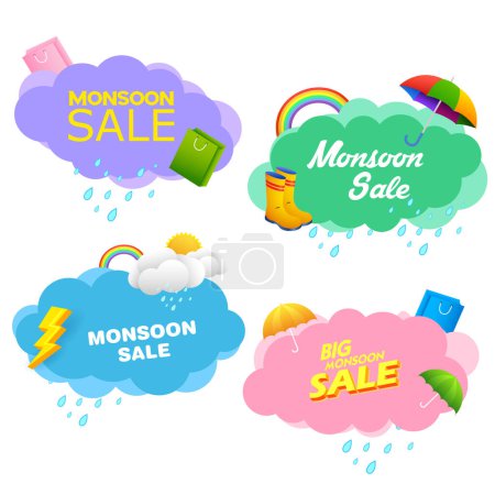 Illustration for Illustration of sale and promotion flyer banner background template for Monsoon Sale discount offer - Royalty Free Image
