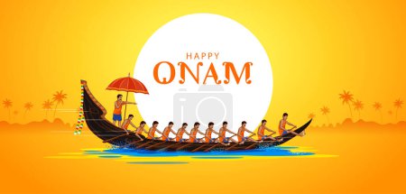 Illustration for Illustration of snakeboat race in Onam celebration background for Happy Onam festival of South India Kerala - Royalty Free Image