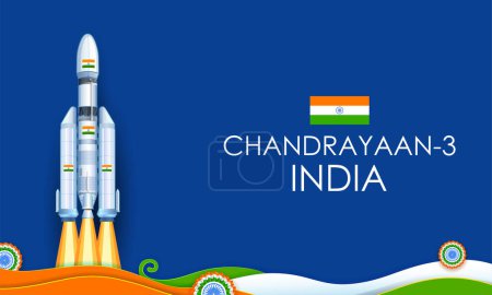Ilustración de Ilustración de la misión de cohetes Chandrayaan lanzada por la India con bandera tricolor india - Imagen libre de derechos