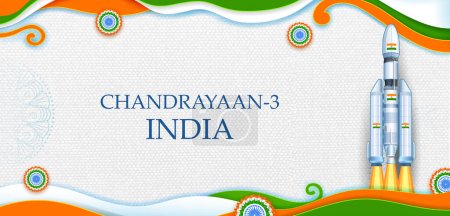 ilustración de la misión de cohetes Chandrayaan lanzada por la India con bandera tricolor india
