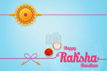 Ilustración de Ilustración de la tarjeta de felicitación y el estandarte de la plantilla para el anuncio de la promoción de ventas con Rakhi decorativo para Raksha Bandhan, festival indio para la celebración del vínculo entre hermano y hermana - Imagen libre de derechos