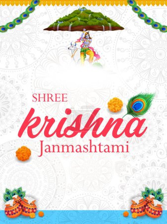 Téléchargez les illustrations : Illustration du Seigneur Krishna dans Happy Janmashtami fond de festival de l'Inde - en licence libre de droit