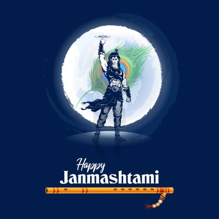 Illustration for Illustration of Lord Krishna in Happy Janmashtami festival background of India - Royalty Free Image