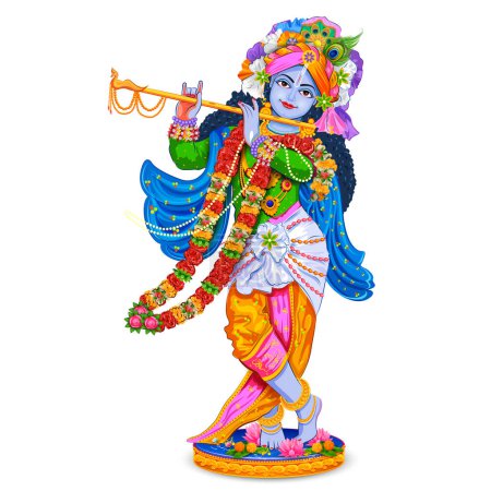 Ilustración de Ilustración del Señor Krishna tocando la flauta en el fondo del festival Janmashtami feliz de la India - Imagen libre de derechos