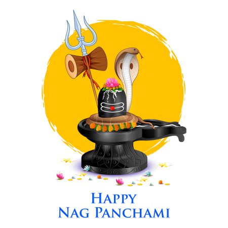 Ilustración de Ilustración de Serpiente de Nag con Shiv Linga para la celebración tradicional del festival hindú de Nag Panchami - Imagen libre de derechos