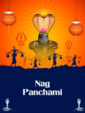 Ilustración de Ilustración de Serpiente de Nag con Shiv Linga para la celebración tradicional del festival hindú de Nag Panchami - Imagen libre de derechos