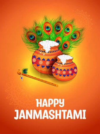 Téléchargez les illustrations : Illustration de la célébration dahi handi dans Happy Janmashtami fond du festival de l'Inde - en licence libre de droit