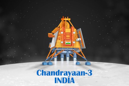 ilustración de la misión de cohetes Chandrayaan 3 lanzada por la India para la misión de exploración lunar con el módulo de aterrizaje Vikram y rover Pragyan