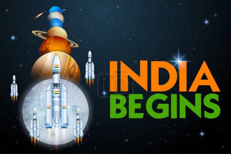 Ilustración de Ilustración de la misión de cohetes lanzada por India para la misión de exploración lunar - Imagen libre de derechos