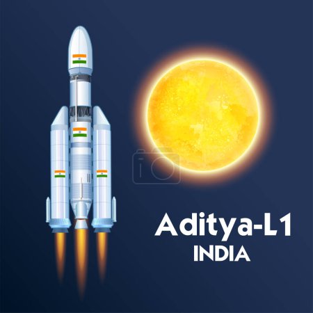 Illustration for Illustration of Aditya The Solar Mission that will be launched by India on September - Royalty Free Image