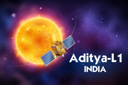 Illustration for Illustration of Aditya The Solar Mission that will be launched by India on September - Royalty Free Image