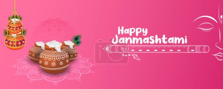 Téléchargez les illustrations : Illustration de la célébration dahi handi dans Happy Janmashtami fond du festival de l'Inde - en licence libre de droit
