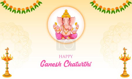 Téléchargez les illustrations : Illustration du fond de Lord Ganpati pour le festival Ganesh Chaturthi de l'Inde - en licence libre de droit