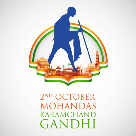 Ilustración de Ilustración del trasfondo de la India con el héroe de la nación y luchador de la libertad Mahatma Gandhi popularmente conocido como Bapu para el 2 de octubre Gandhi Jayanti - Imagen libre de derechos