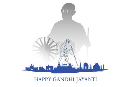 Illustration for Illustration of India background with Nation Hero and Freedom Fighter Mahatma Gandhi popularly known as Bapu for 2nd October Gandhi Jayanti - Royalty Free Image
