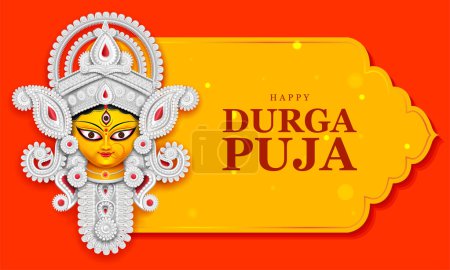 Illustration for Illustration of Goddess Durga Face in Happy Durga Puja Subh Navratri Indian religious festival background - Royalty Free Image
