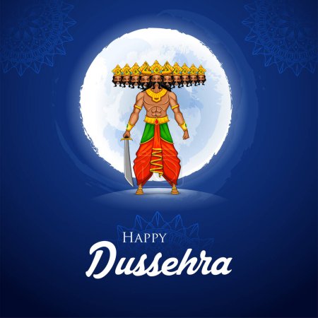 Ilustración de Ilustración de Ravana con diez cabezas para el festival Navratri de la India cartel de Dussehra - Imagen libre de derechos