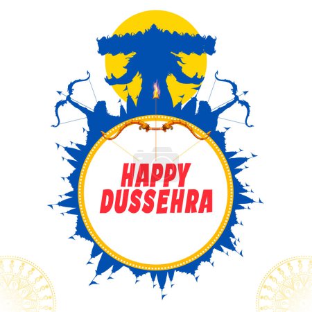 Ilustración de Ilustración del Señor Rama sosteniendo arco y flecha en el festival feliz de Dussehra de fondo de la India - Imagen libre de derechos