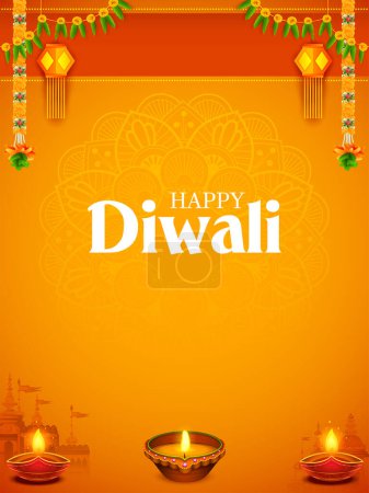 Illustration for Illustration of burning diya on Happy Diwali Holiday background for light festival of India - Royalty Free Image