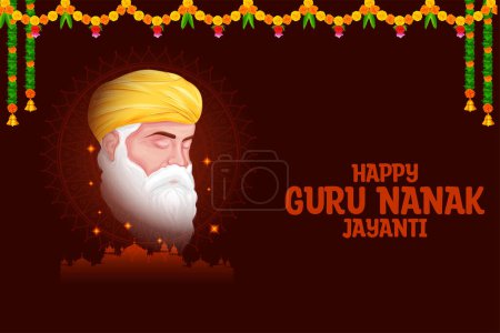 Téléchargez les illustrations : Illustration de Happy Gurpurab, Guru Nanak Jayanti festival de fond de célébration sikhe - en licence libre de droit