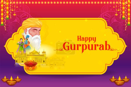 Illustration for Illustration of Happy Gurpurab, Guru Nanak Jayanti festival of Sikh celebration background - Royalty Free Image