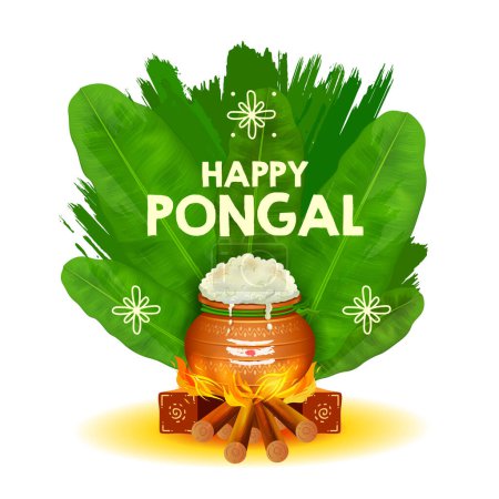 Illustration for Illustration of Happy Pongal Holiday Harvest Festival of Tamil Nadu South India greeting background - Royalty Free Image