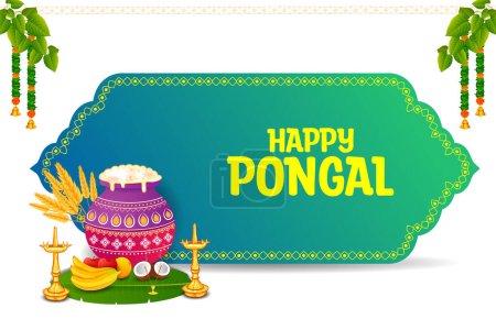 Téléchargez les illustrations : Illustration de Happy Pongal Fête de la Récolte des Fêtes du Tamil Nadu en Inde du Sud - en licence libre de droit
