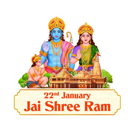 Illustration for Illustration of religious background of Shri Ram Janmbhoomi Teerth Kshetra Ram Mandir Temple in Ayodhya birth place Lord Rama - Royalty Free Image