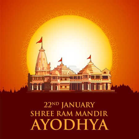 Illustration des religiösen Hintergrunds von Shri Ram Janmbhoomi Teerth Kshetra Ram Mandir Tempel in Ayodhya Geburtsort Lord Rama