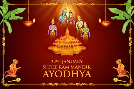 Ilustración de Ilustración de trasfondo religioso de Shri Ram Janmbhoomi Teerth Kshetra Ram Mandir Templo en Ayodhya lugar de nacimiento Señor Rama - Imagen libre de derechos