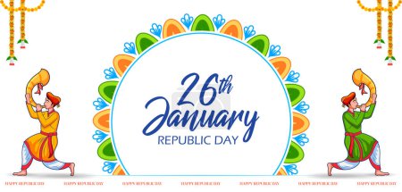 Téléchargez les illustrations : Illustration de bannière tricolore avec drapeau indien pour le 26 janvier Happy Republic Day of India - en licence libre de droit