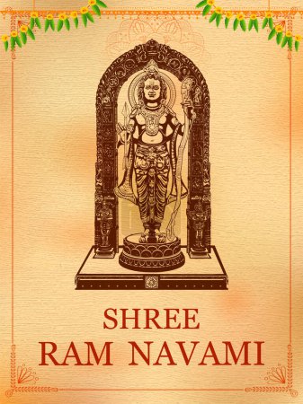 Téléchargez les illustrations : Illustration du fond religieux de l'idole de Shri Ram de Janmbhoomi Teerth Kshetra Lord Rama à Ayodhya lieu de naissance Lord Rama avec le texte en hindi signifiant Ram Lalla - en licence libre de droit