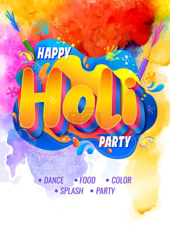 Téléchargez les illustrations : Illustration de l'éclaboussure colorée abstraite pour Happy Holi conception de la carte de fond pour le festival des couleurs de l'Inde célébration salutations pour la promotion et la bannière publicitaire - en licence libre de droit