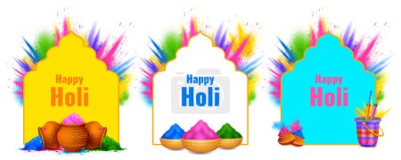 Illustration for Illustration of abstract colorful splash for Happy Holi background card design for color festival of India celebration greetings for promotion and advertisement banner - Royalty Free Image