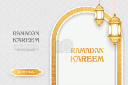 Illustration for Illustration of Ramadan Kareem Generous Ramadan greetings for Islam religious festival Eid with illuminated lamp - Royalty Free Image