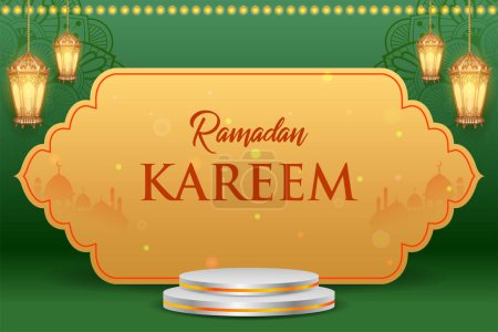 Ilustración de Ilustración de Ramadán Kareem Generosos saludos de Ramadán para el festival religioso Islam Eid con lámpara iluminada - Imagen libre de derechos