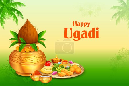 Illustration des traditionellen Feiertags zum Neujahrstag für die Bundesstaaten Andhra Pradesh, Telangana und Karnataka in Indien